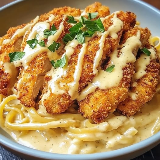 Crispy Chicken & Creamy Pasta Delight: A Decadent Meal for Any Occasion