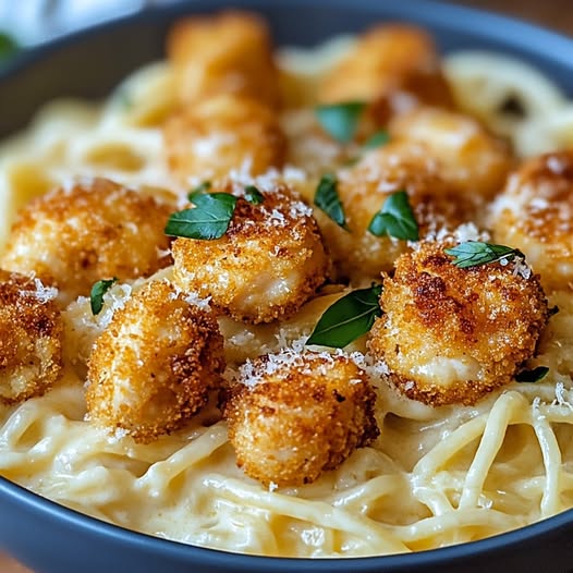 Crispy Chicken Bites with Creamy Garlic Parmesan Pasta: A Perfect Pairing of Crispy and Creamy Flavors