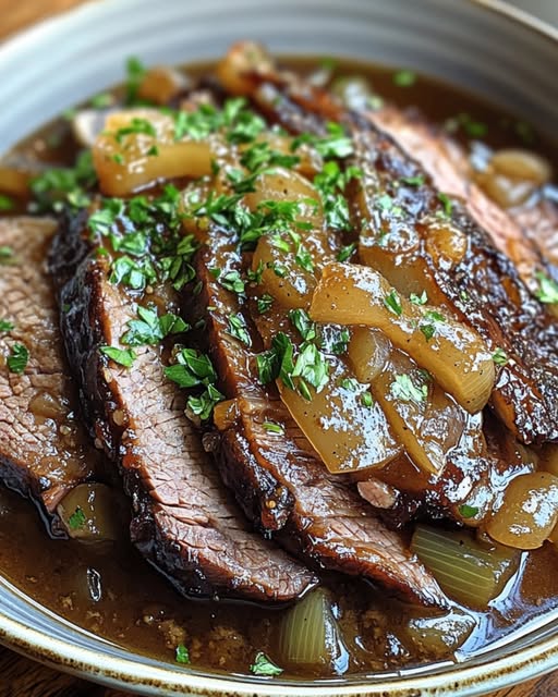 Slow Cooker Brisket with Balsamic Onion Gravy: Tender, Flavorful, and Effortless