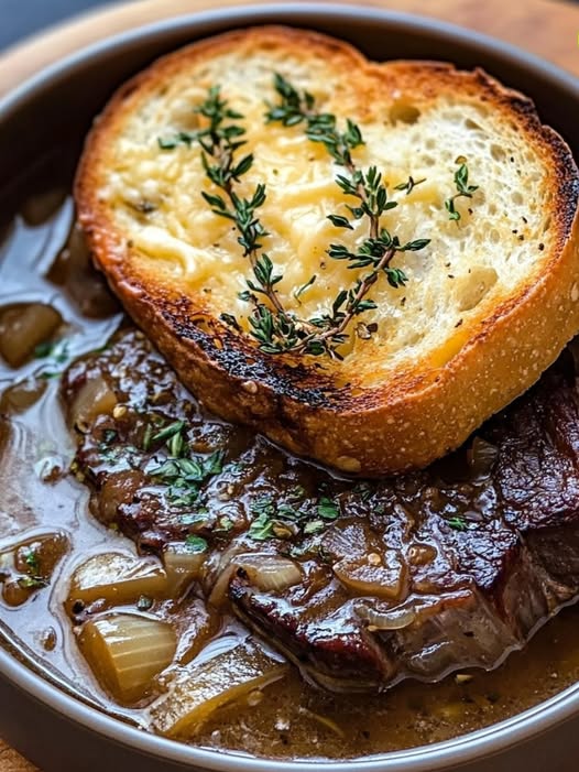 French Onion Short Rib Soup with Cheesy Gruyère Toast: A Luxurious, Comforting Bowl