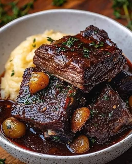 Succulent Short Ribs Slow-Cooked in Cola with Creamy Parmesan Risotto: A Rich, Flavorful Feast