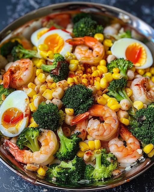 Shrimp & Broccoli Salad with Sweet Corn & Eggs: A Light and Nutritious Meal