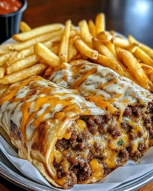 Cheesy Beef Burritos with Fries: A Comforting Tex-Mex Feast