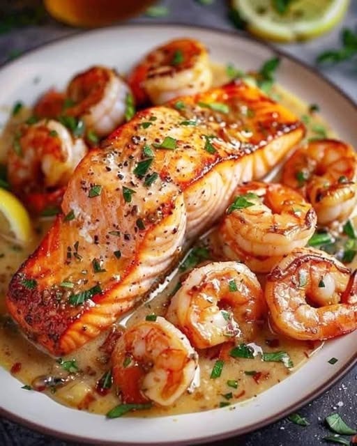 Salmon and Shrimp with Cajun Cream Sauce: A Spicy, Luxurious Seafood Delight