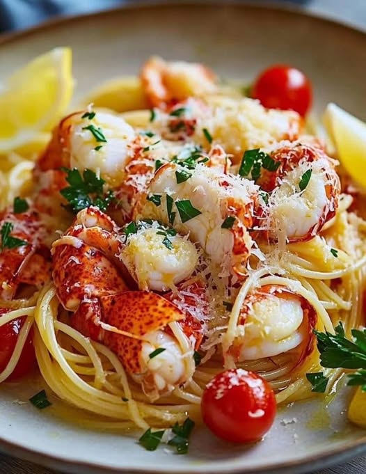 Lobster Spaghetti with Cherry Tomatoes and Fresh Herbs: A Luxurious Seafood Pasta Dish