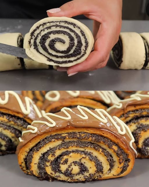 Poppy Seed Roll with Honey and Chocolate Drizzle: A Sweet, Nutty, and Decadent Delight