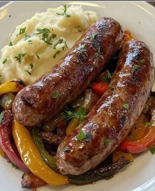 Grilled Sausages with Peppers and Mashed Potatoes: A Hearty and Flavorful Meal