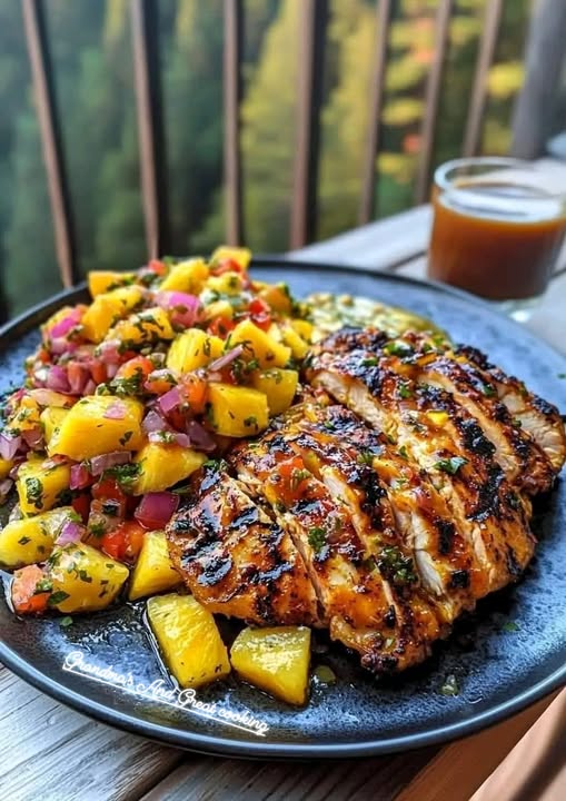 Lemon Ginger Chicken with Tropical Pineapple Mango Salsa