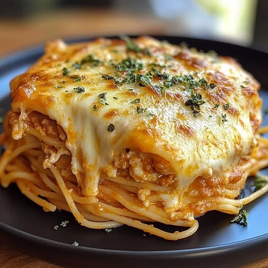 "Baked Cream Cheese Spaghetti Casserole: A Comforting Twist on Classic Pasta"