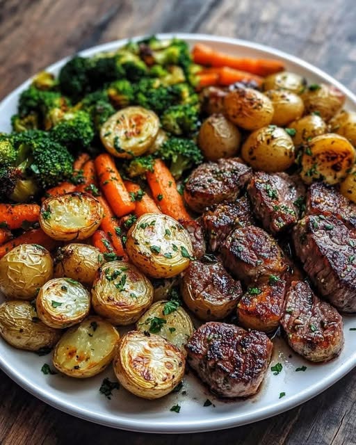 Garlic Herb Steak Bites with Roasted Vegetables: A Flavorful, One-Pan Delight