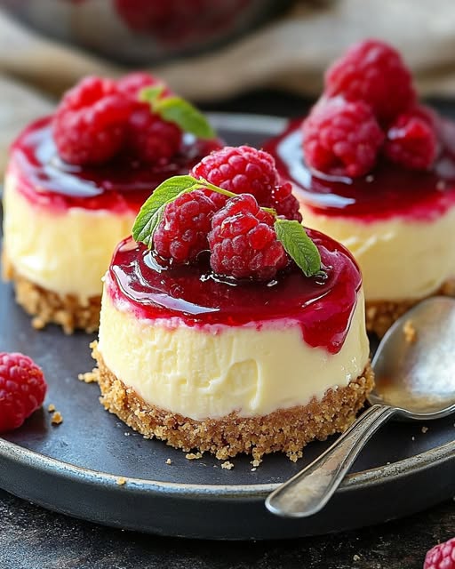 No-Bake Mini Lemon Raspberry Cheesecakes