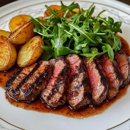 Elegant Grilled Steak with Arugula Salad & Roasted Potatoes: A Perfectly Balanced Meal