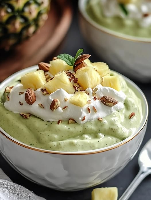 Fluffy Pistachio Pudding & Pineapple Delight: A Creamy, Tropical Treat