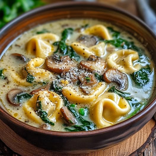 Rich Parmesan Mushroom & Spinach Tortellini Soup: A Creamy Comfort Bowl