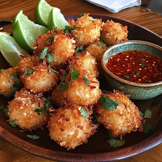 "Crispy Coconut Shrimp with Sweet Chili Dipping Sauce – A Tropical Delight!"