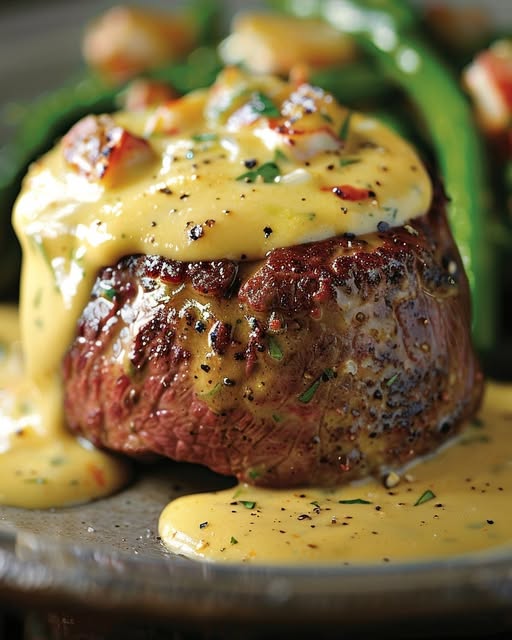 Crab-Stuffed Filet Mignon with Silky Béarnaise Sauce: An Elegant and Flavorful Feast