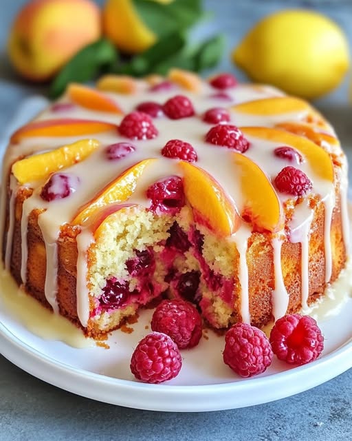 Peach Raspberry Cake with Lemon Glaze: A Fruity and Zesty Delight