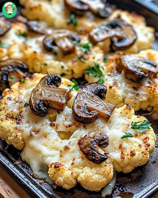 Roasted Cauliflower Steaks with Mushrooms and Cheese: A Flavorful, Vegetarian Delight