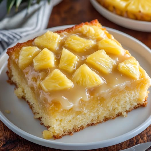 Juicy Pineapple Cake with Sweetened Condensed Milk Glaze: A Tropical Delight in Every Bite