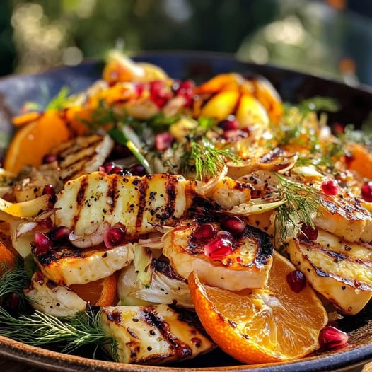 Charred Orange and Fennel Salad with Grilled Halloumi: A Sweet and Savory Delight