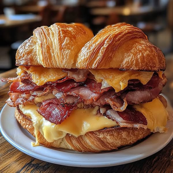 Mega Bacon & Cheese Croissant Sandwich: A Decadent, Savory Delight