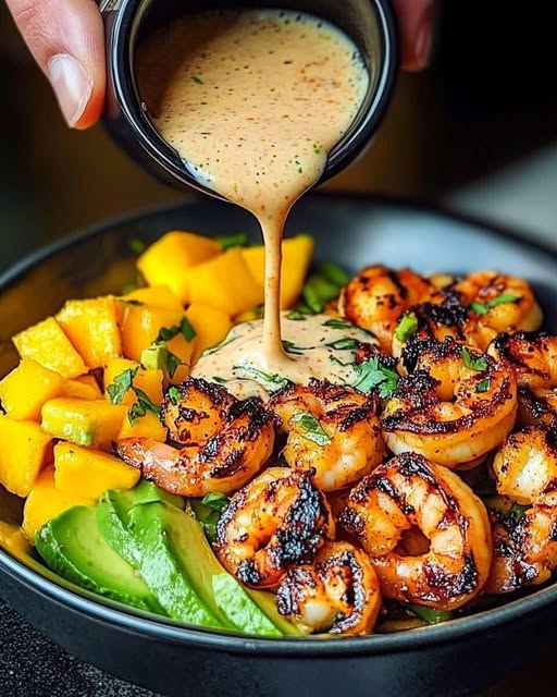 Shrimp and Avocado Bowls with Mango Salsa & Lime-Chili Sauce: A Fresh, Flavorful Feast