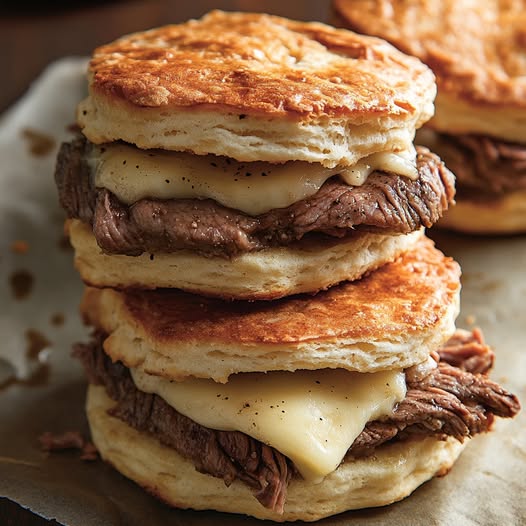 "Handheld French Dip Biscuit Sandwiches: A Savory, Portable Twist on a Classic"