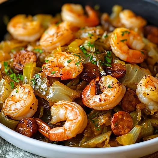 Savory Fried Cabbage with Shrimp and Sausage: A Flavorful One-Pan Delight