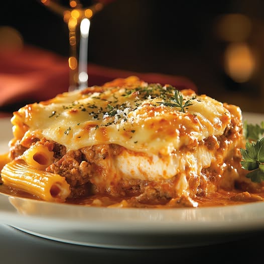 "Ultimate Four-Cheese Baked Ziti with Meat Sauce: A Comforting Italian Feast"