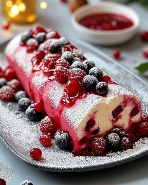 "Frozen Red Berry Yule Log: A No-Bake Delight for Your Holiday Table"