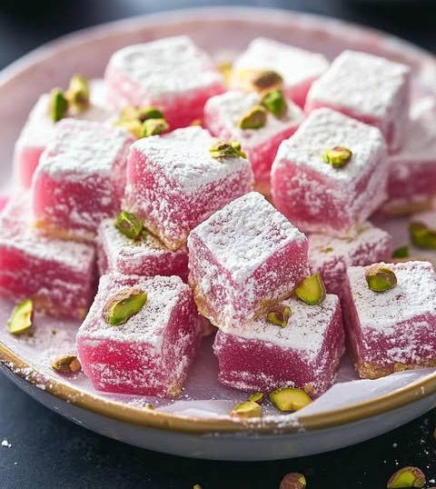 Traditional Turkish Delight with Rosewater and Pistachios