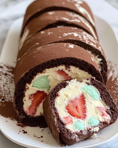 Decadent Neapolitan Ice Cream Cake Roll: A Delicious Layered Frozen Treat