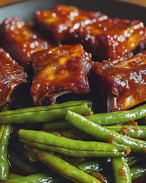 Sweet and Spicy Spare Ribs with Green Beans: A Flavorful, Savory Dish