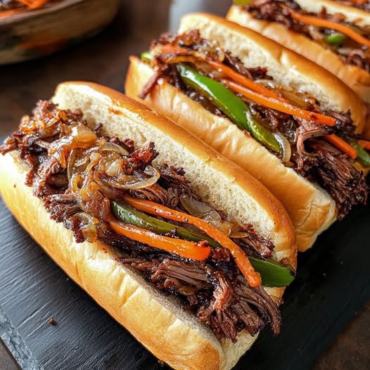 Shredded Beef Sandwiches with Caramelized Veggies: A Savory, Flavor-Packed Delight