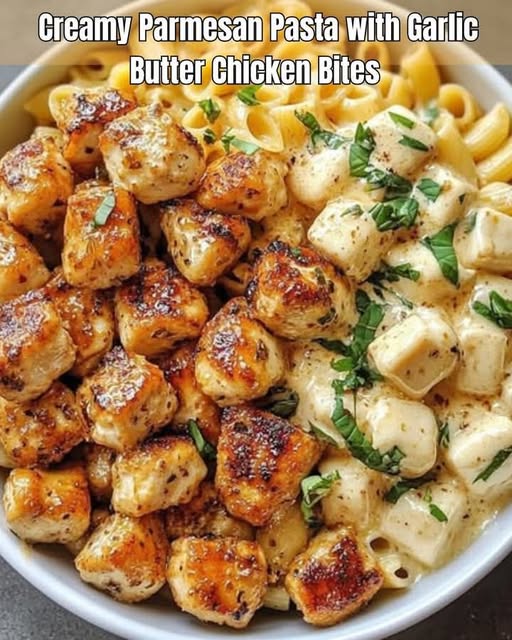 Creamy Parmesan Pasta with Garlic Butter Chicken Bites: A Comforting Weeknight Classic