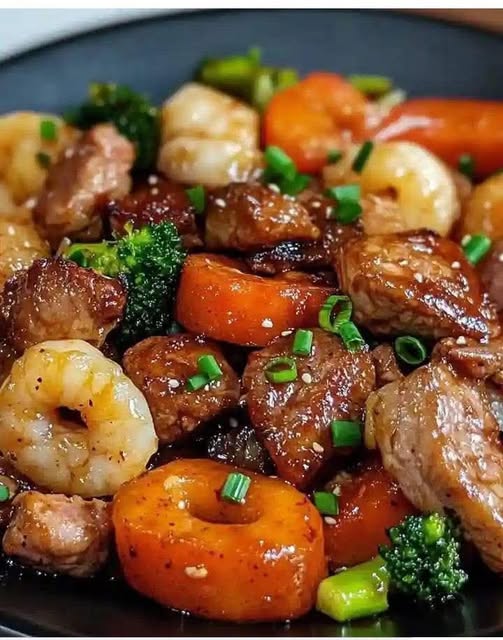 Teriyaki Surf and Turf Stir-Fry: A Fusion of Land and Sea