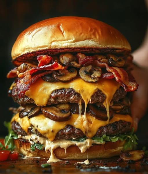 Double Cheeseburger with Mushrooms and Bacon Recipe