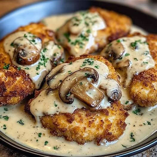 Golden Crispy Chicken with Parmesan Mushroom Sauce: A Flavorful, Creamy Delight