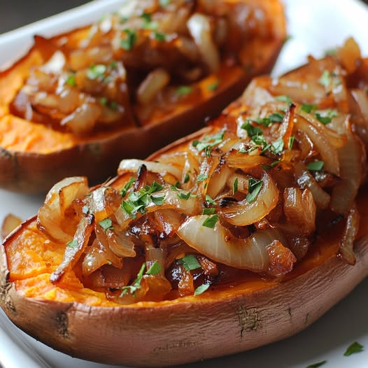 Baked Sweet Potatoes with Caramelized Onions: A Savory-Sweet Delight!