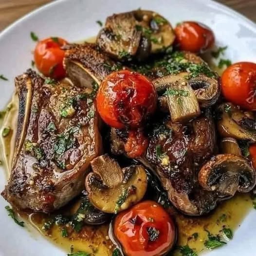 Marinated Greek Lamb Chops with Mushrooms and Tomatoes: A Mediterranean Feast