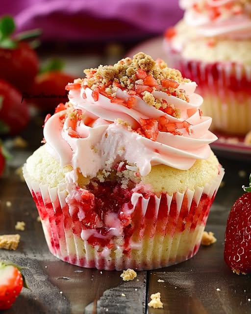 Delicious Strawberry Crunch Cupcakes