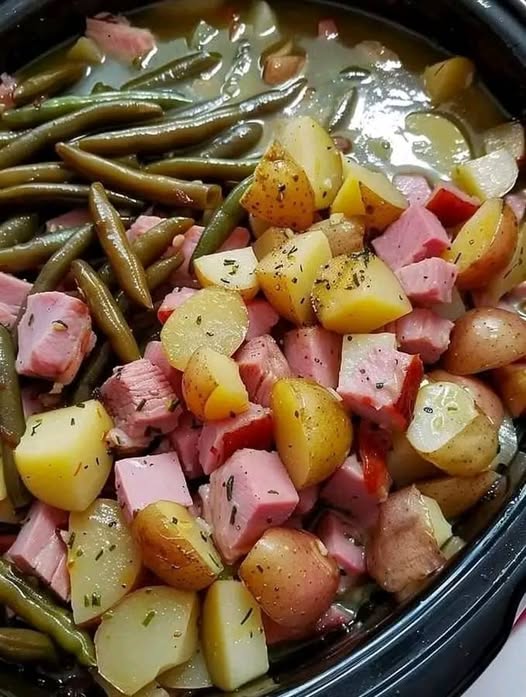 Crockpot Ham, Green Beans, and Potatoes