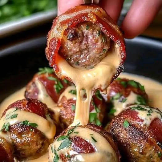 Bacon-Wrapped Cheese-Stuffed Meatballs