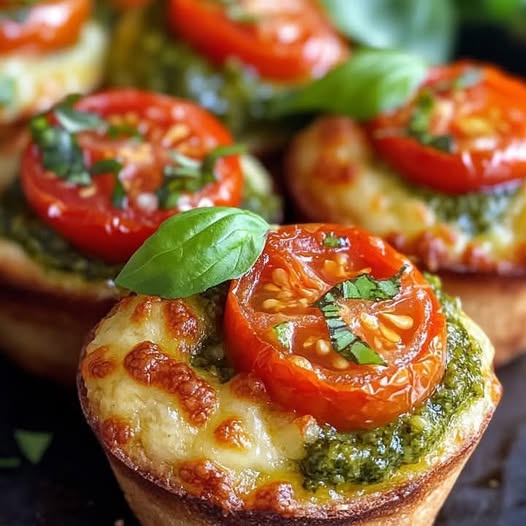 Pesto and Cherry Tomato Pizza Muffins