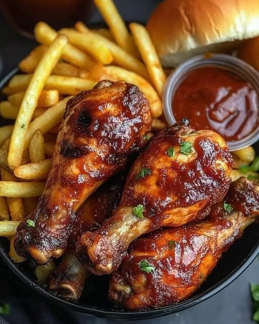 BBQ Chicken Drumsticks with Fries & Buns: The Ultimate Comfort Meal