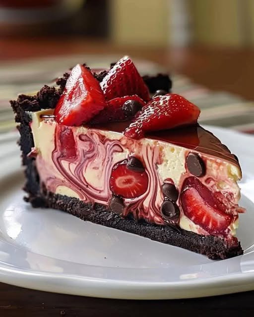 Rich Chocolate Strawberry Swirl Cheesecake – A Decadent Dessert Delight