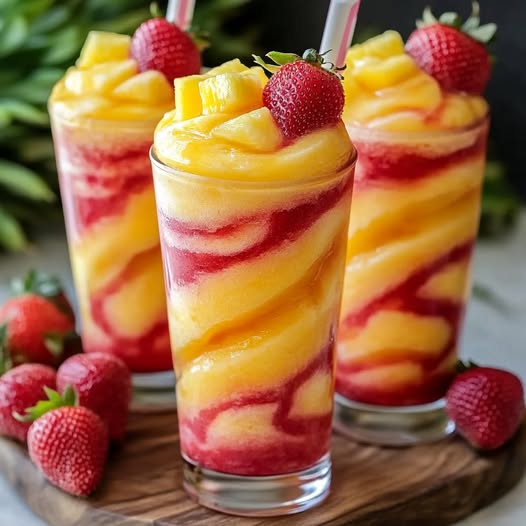 Pineapple Strawberry Swirled Slushies