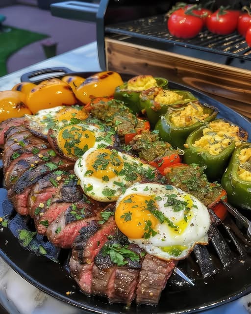 Grilled Vacio with Egg-Stuffed Bell Peppers – A Feast of Flavors!