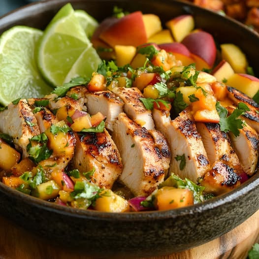 Cilantro-Lime Chicken Bowls with Peach Salsa