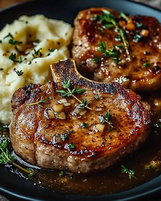 Buttery Garlic Pork Chops with Smooth Mashed Potatoes